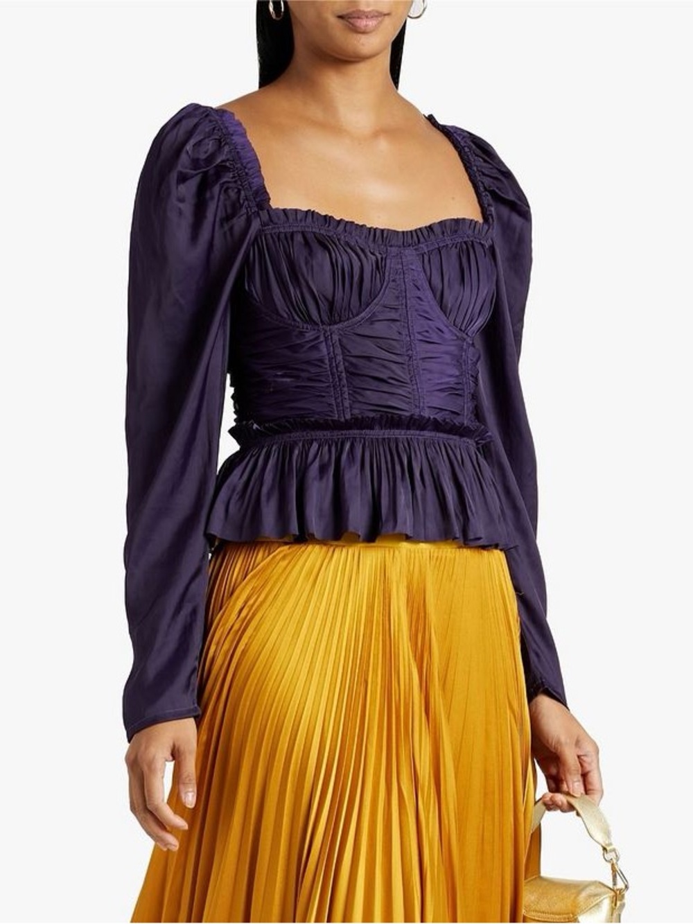 Ulla Johnson Mia Ruched Ruffled Satin Top In Purple, Size 4